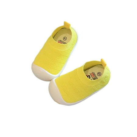 

Lumento Unisex-Child Walking Shoe Knit Upper Moccasins Slip On Sock Shoes Anti-Slip Flats School Comfort Soft Sole Yellow 6C