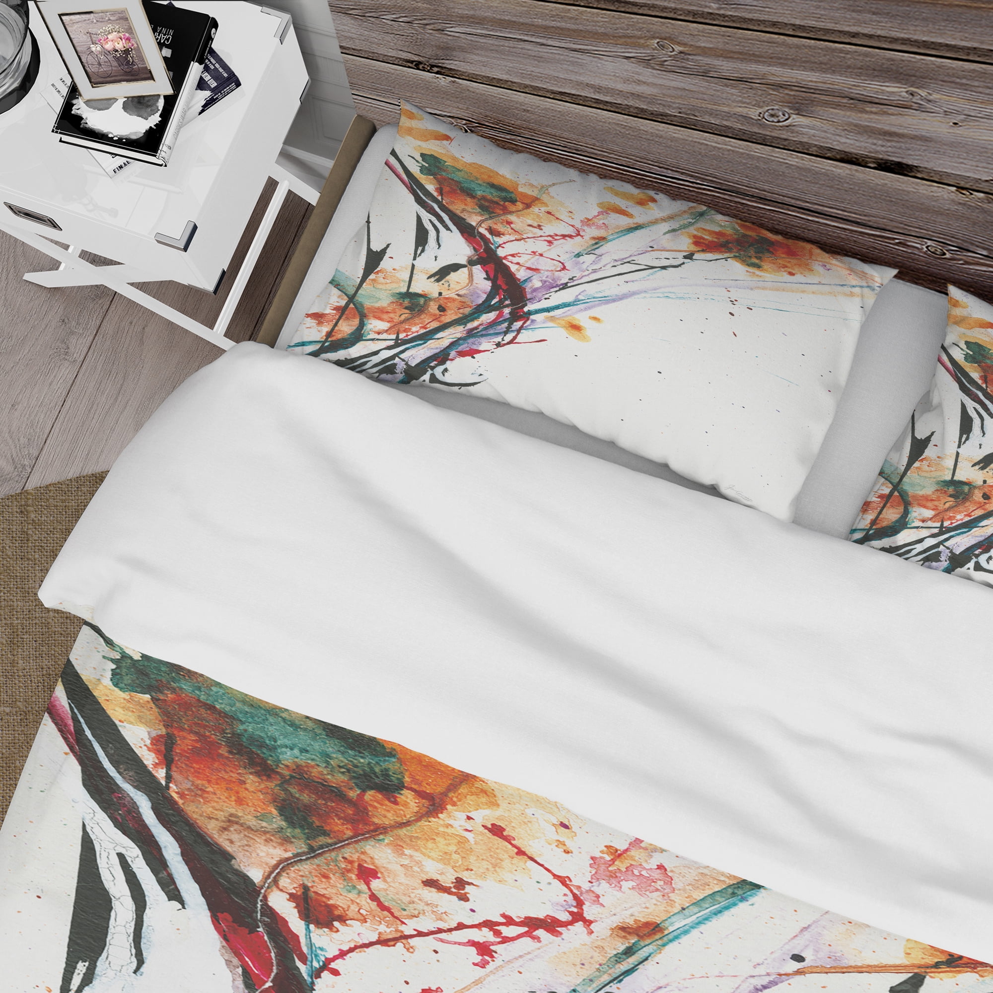 Designart 'Abstract Orange Flowers' Cottage Duvet Cover Set