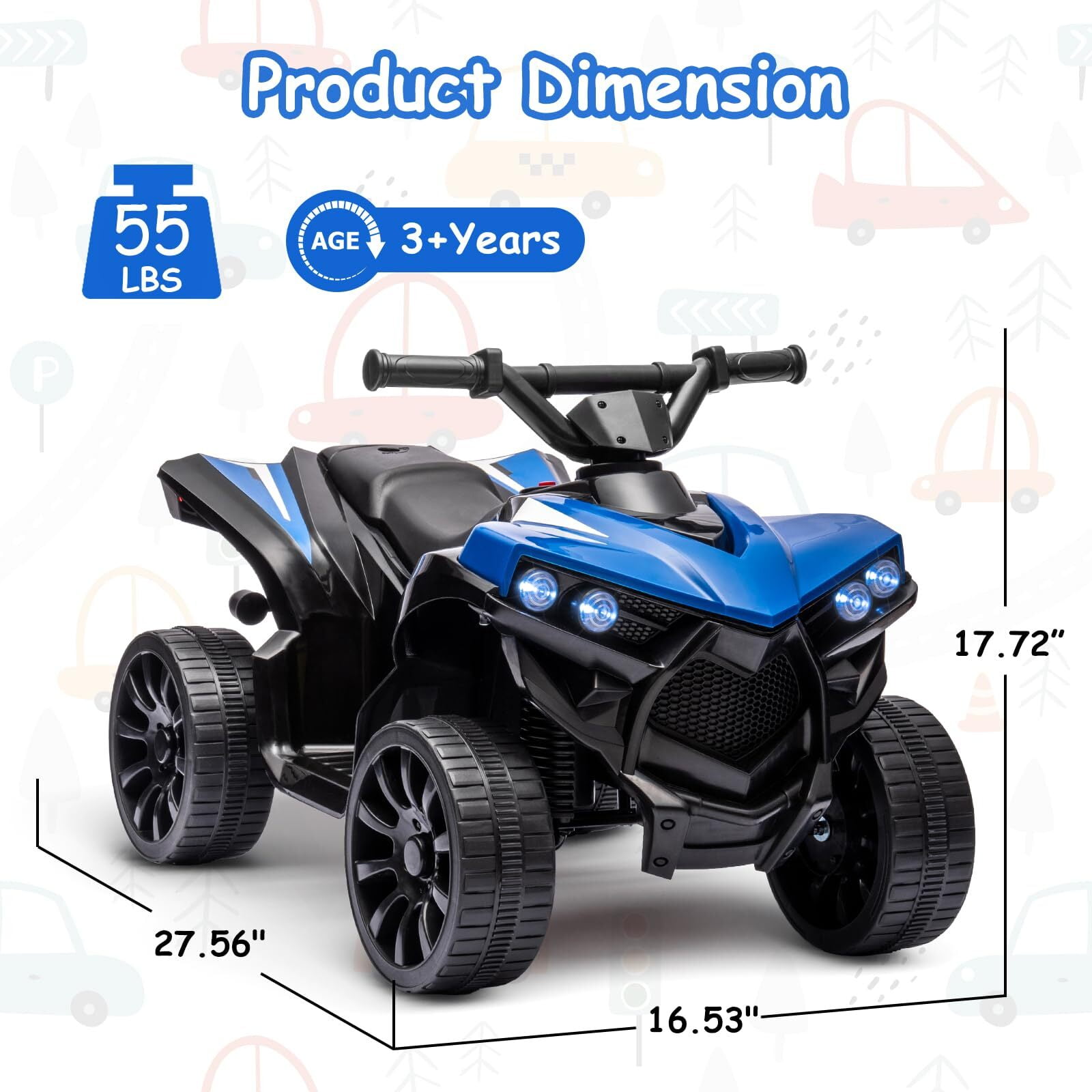 Juibresa Kids ATV 4 Wheeler, 6V Ride-On Car Toy for Children Ages 1-5, 1.8 mph Max Speed,  Music,Led Lights,Electric Vehicle Quad Car for Kids