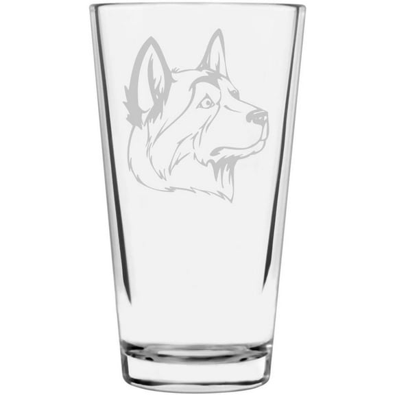 Labrador Husky Dog Themed Etched All Purpose 16oz Libbey Pint Glass