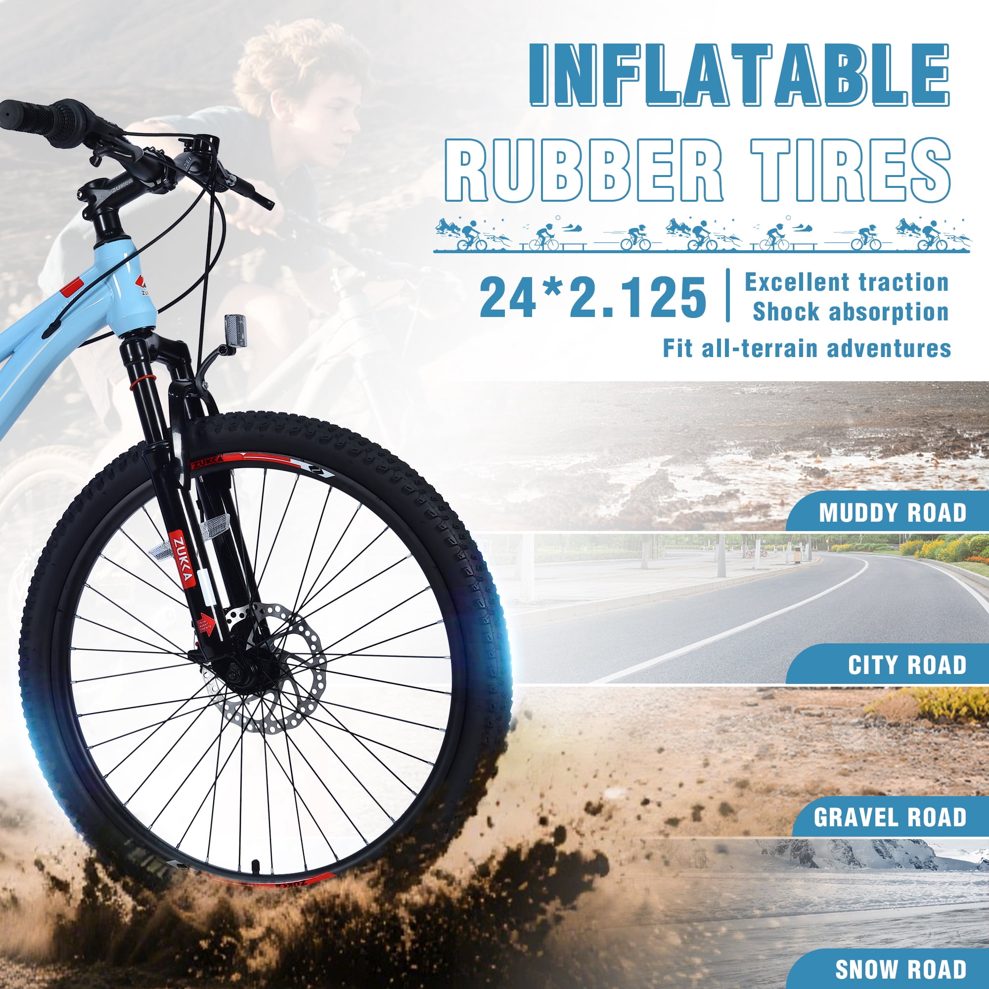 24-Inch Mountain Bike with front Suspension, Shimano 6-Speed, Blue
