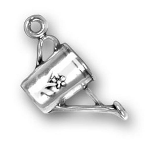 Sterling Silver 30" 1mm Box Chain 3D Plant Watering Can Decorative Flowers Pendant Necklace