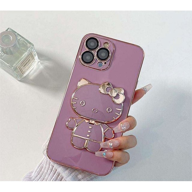 Funda de teléfono móvil de Tpu con espejo de maquillaje de gato 3d, Popular entre chicas, Hello Kitty, para Iphone 15, 14, 13, 12, 11 Pro Max, con soporte