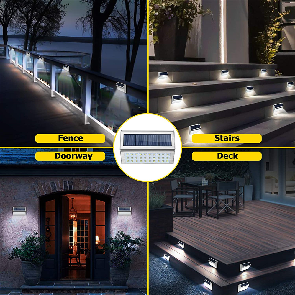 CUH Solar Deck Lights Outdoor Solar Step Lights Stainless Steel Bright LED  Solar Powered Stair Lights Dust to Dawn Outdoor Lighting for Steps Stairs  Decks Fences Paths Patio Walkway
