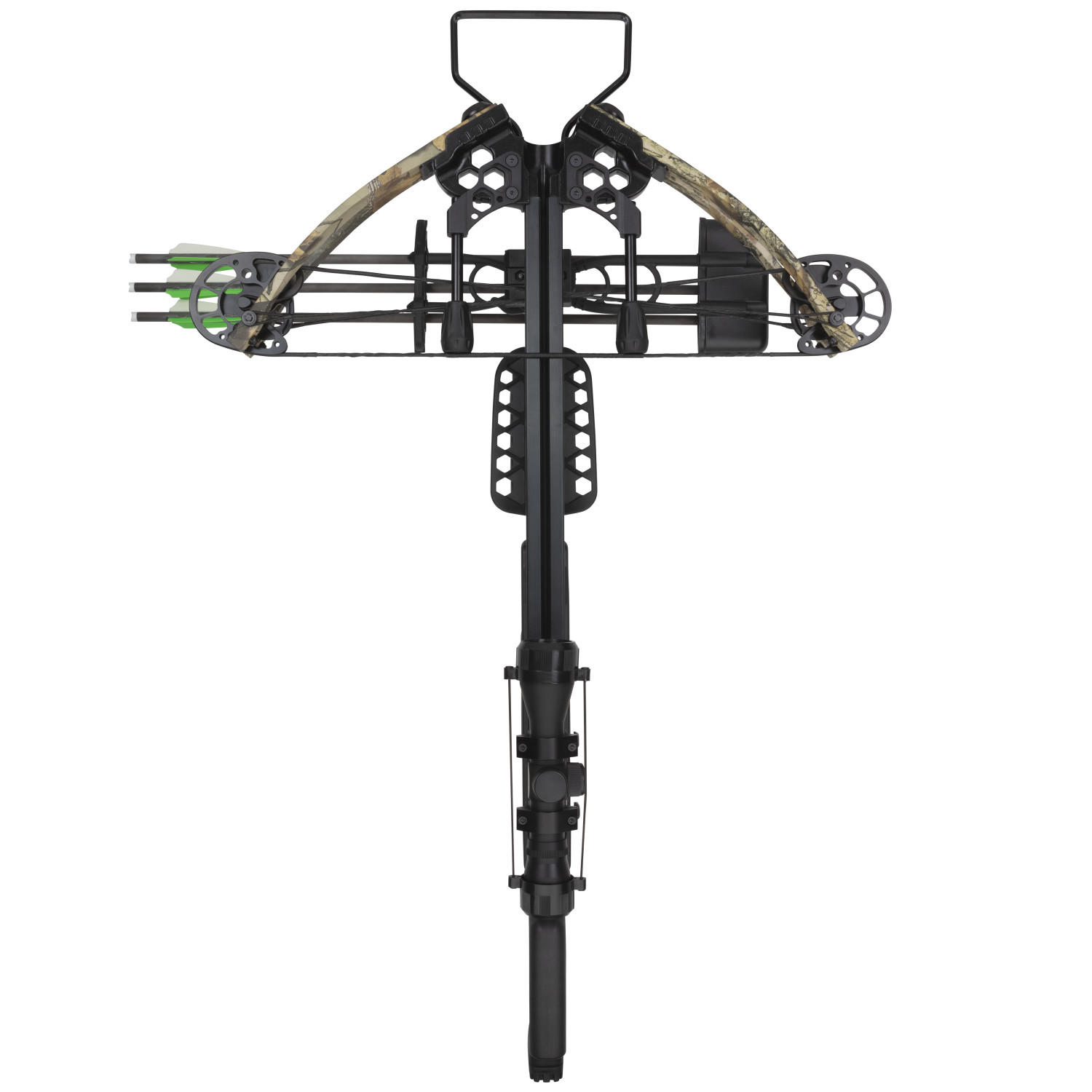Bear X Konflict 405 FPS Crossbows with 32 multi cross-hair reticle & 5 Arrow Quiver (Multicolor)