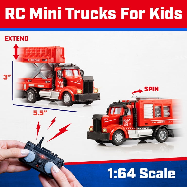 USA Toyz RC Mini Firefighter Truck Set, Spray and Lift Firetruck