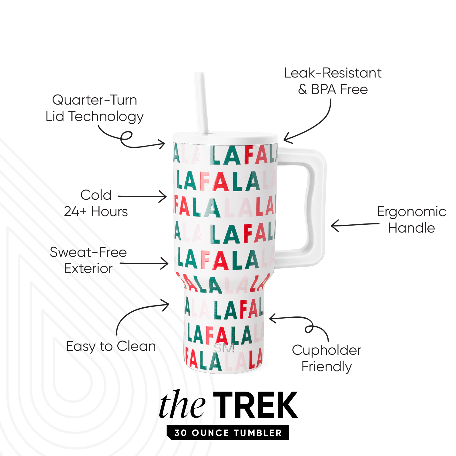 Simple Modern 30 fl oz Insulated Stainless Steel Trek Tumbler with Straw Lid | Fa La La