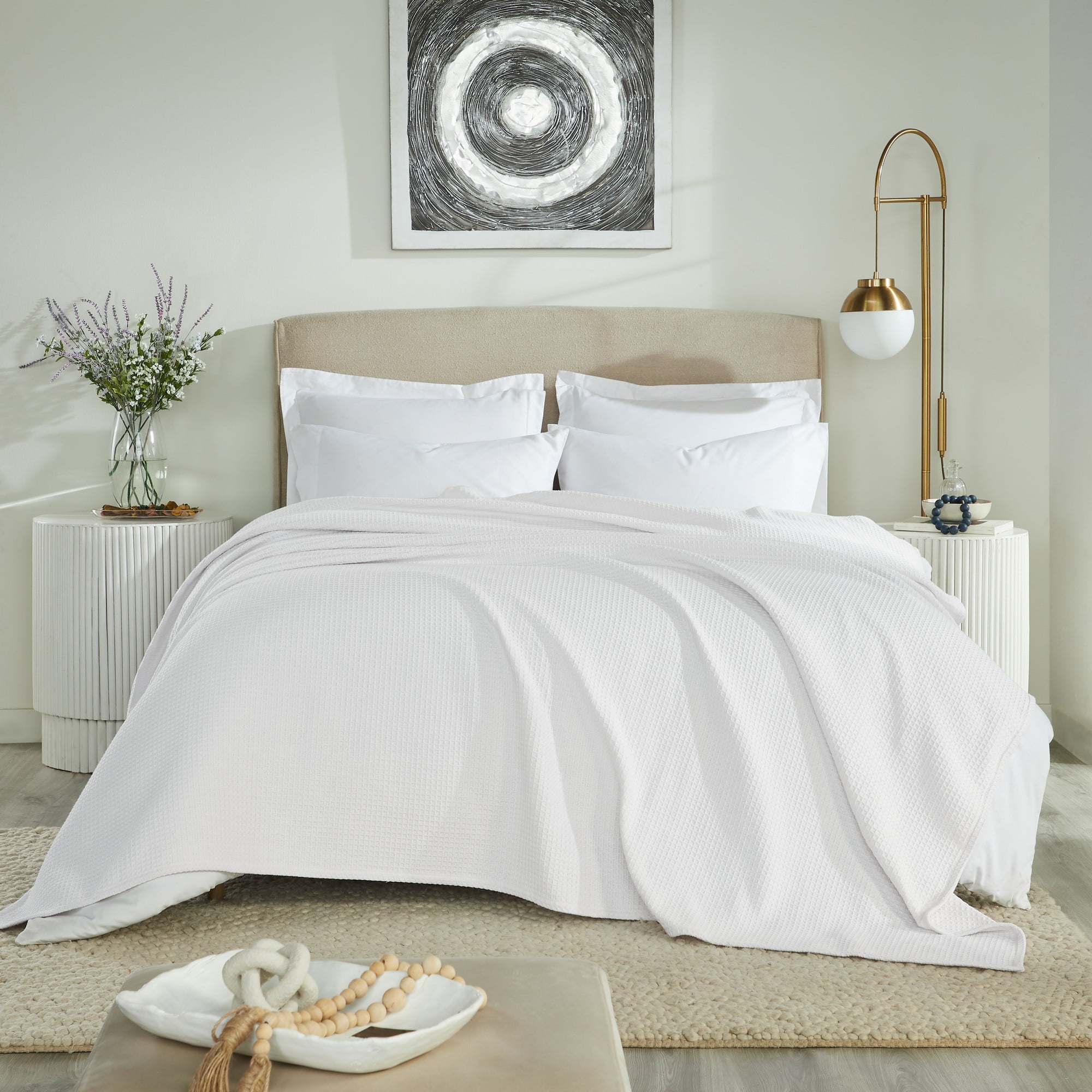 Better Trends All-Season Waffle Weave Blanket 100% Cotton, Full/Queen (90" x 90"), White