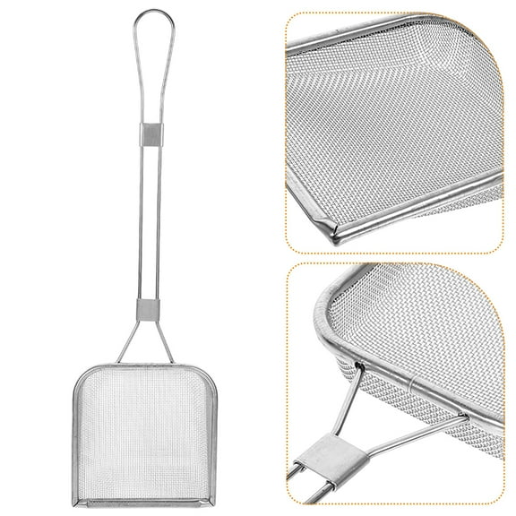 2Pcs Square Mesh Skimmer Stainless Steel Colander Spoon Fry Ladle Skimmer Oil Fat Skimmer Fryer Scoop for Cooking Frying Kitchen Silver