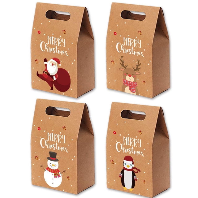 24 piezas de bolsas de regalo de papel kraft de Navidad, bolsas de regalo de fiesta de Navidad, cajas de dulces, cajas de papel creativas para regalos de fiesta de Navidad, dulces (marrón)