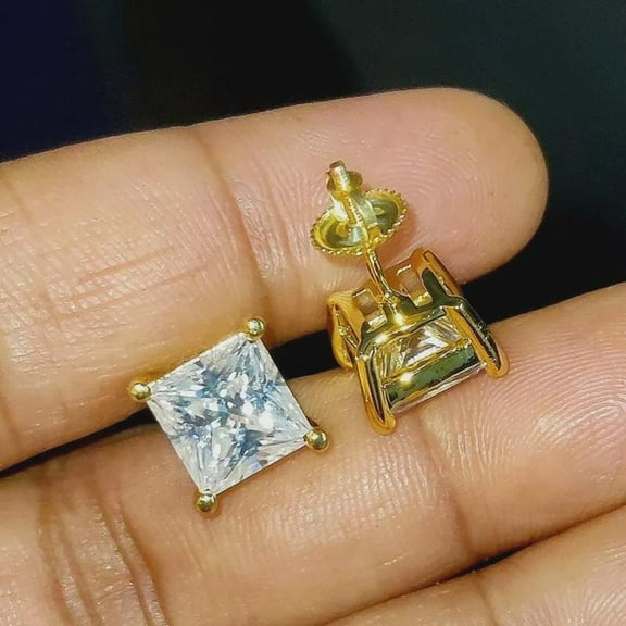 2Ct Princess Lab Created Diamond Solitaire Stud Earrings 14K Yellow Gold Plated