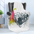 thumbnail image 4 of Vintage Soft Flannel Fleece Throw Blanket, Pop Art Retro Custom Classic Car Grunge Effects Illustration, Cozy Plush for Indoor and Outdoor Use, 50" x 70", Lime Green Slate Blue, by Ambesonne, 4 of 5