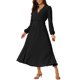 thumbnail image 4 of Vestido plisado de mujer Inspire Chic con mangas largas abullonadas, escote en V y cinturón en la cintura, color negro, 4 of 7