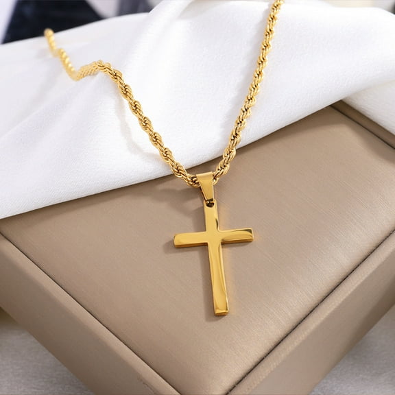 New 14K Yellow Gold Cross Pendant Necklace for Men Women Minimalist Gold Color Jewelry Male Female Necklaces Chokers Gifts