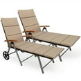 thumbnail image 2 of Gymax 2 PCS Folding Patio Rattan Lounge Chair Chaise Cushioned Aluminum Adjust Wheel, 2 of 10
