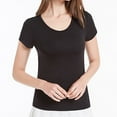 thumbnail image 4 of XIAfhje Tshirts Shirts for Women Built In Bra Summer Tops Solid Color Round Neck Short Sleeve Top One Piece Loungewear Modal Pajamas, 4 of 5