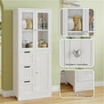thumbnail image 5 of Ktaxon Kitchen Pantry Cabinet Wooden w/ 4 Drawers & 3 Doors Glass Doors, MDF Freestanding for Entryway Bathroom Living Room, White, 5 of 12