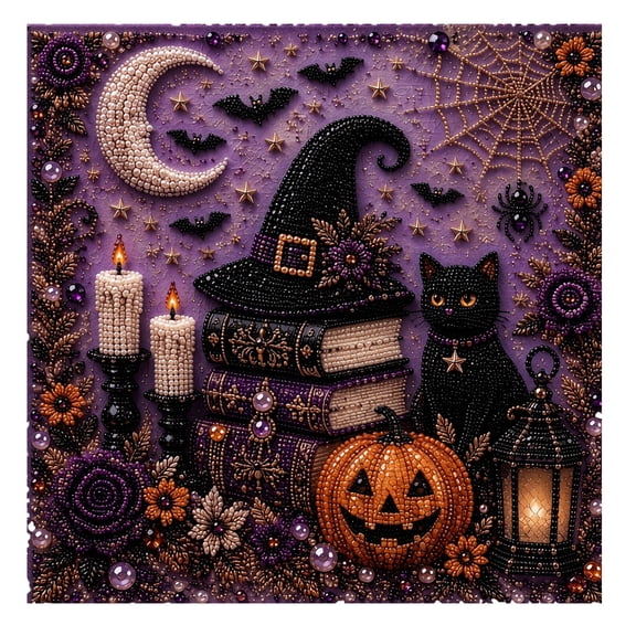 Halloween Pearl Painting Kits for Adults, Spooky Cute 3D Pearl Diamond Art DIY Kit, Gothic Fall Wall Decor, Beginner Halloween Craft Gift
