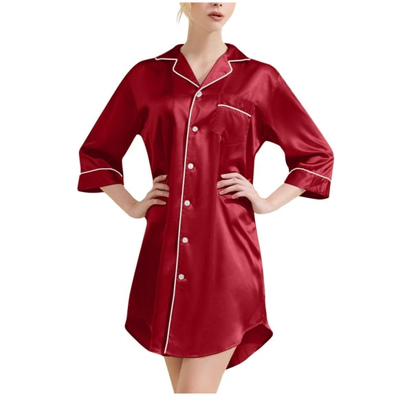 Tumotour Long Nightgowns For Women Button Down Sleepshirt V Neck Pajamas Loungewear Nightdress Short Sleeve Night Gown Sleep Shirt Ladies Soft Sleepwear Sleepwear