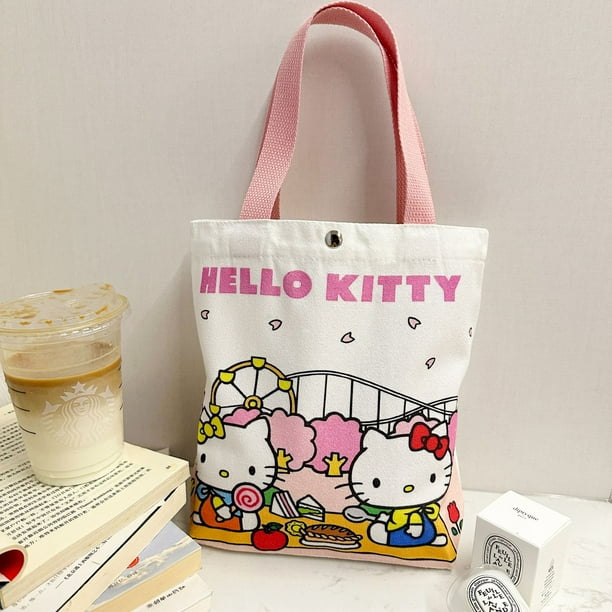Sanrio-Bolso de mano de lona de gran capacidad de Hello Kitty, bolsa de hombro de compras de Anime, bolsos de viaje, bolsa de estudiante, juguetes, regalos