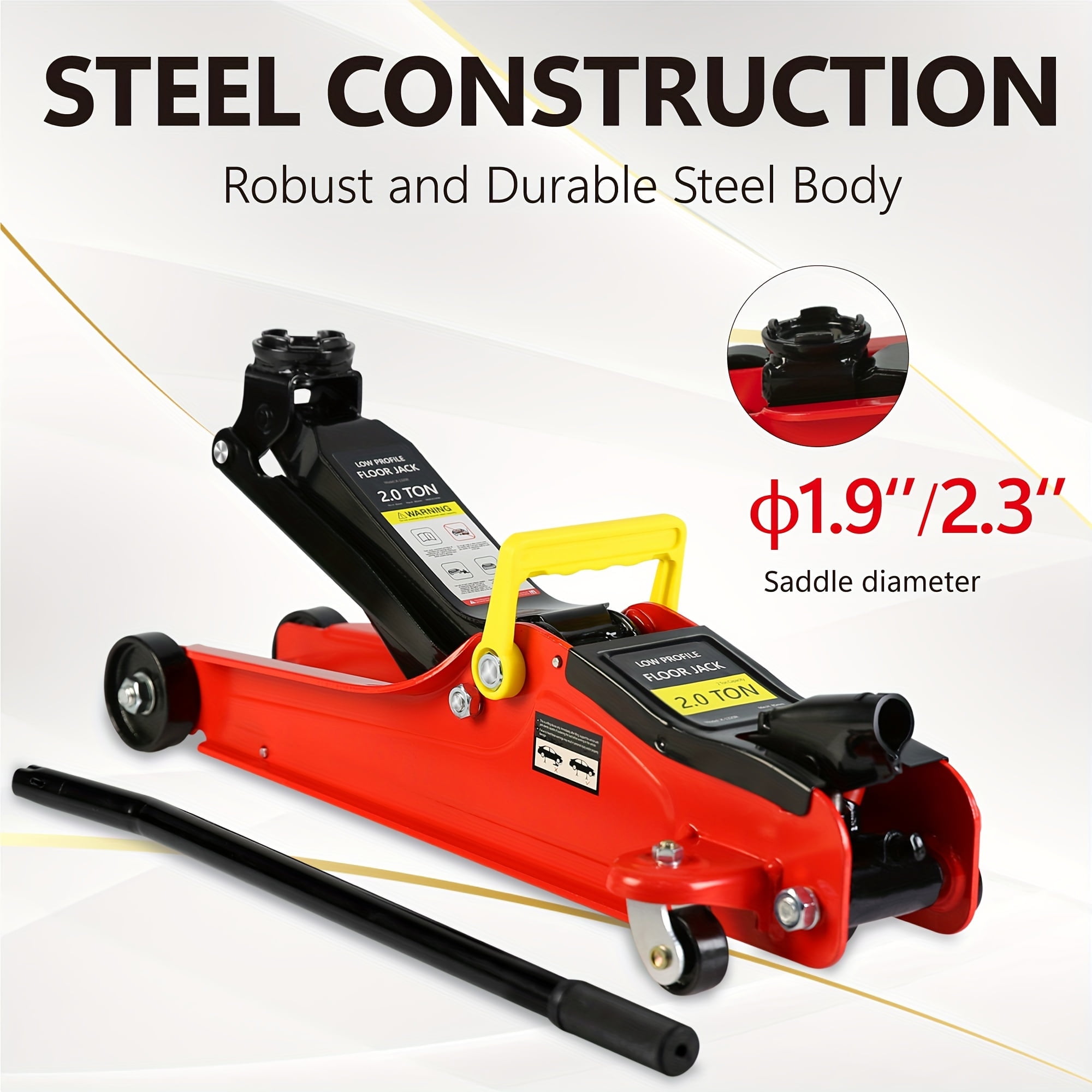 POVANLI Car Jack Set, 2 Ton Low Profile Floor Jack, Two 3T Jack Stand, Tire Repair Kit, L-Wrench, 4000LBS Trolley Jack for Car, Truck, SUV, Quick Lift 3.3''-15.2'' Red