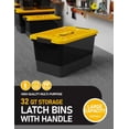 thumbnail image 5 of 32 Quart Stackable Plastic Storage Bins with Yellow Lids, 6 Pack Black Containers with Latching Buckles and Handle, Durable Nestable Boxes Organizing for Closet, Garage, Tool Room, 5 of 14