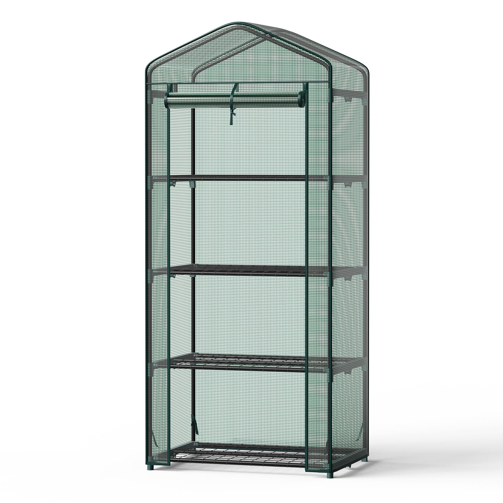 CONCETTA 4-Tier Mini & Portable Greenhouse with Rust-Resistant Steel Frame, Clear PVC Cover for Indoor or Outdoor Gardening, Green
