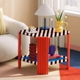 thumbnail image 3 of Flycity Memphis Modern Style End Table, Striped Design Wood Side Table with Solid Wood Legs for Living Room Bedroom Furniture, 3 of 7