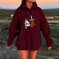 thumbnail image 2 of Womens Fall Winter Oversized Hoodies Funny Halloween Graphic Long Sleeve Pullover Sweatshirts with Pocket Halloween Hoodie for Women Men Casual Soft Hoody Halloween Party Costume, Wine 2XL, 2 of 4