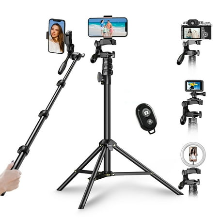 APEXEL 180cm70in Selfie Stick Tripod Stand Aluminum Alloy with Remote Shutter Replacement for GoPro Smartphone Vlog Selfie Group Photo Taking Live Streaming Video Recording