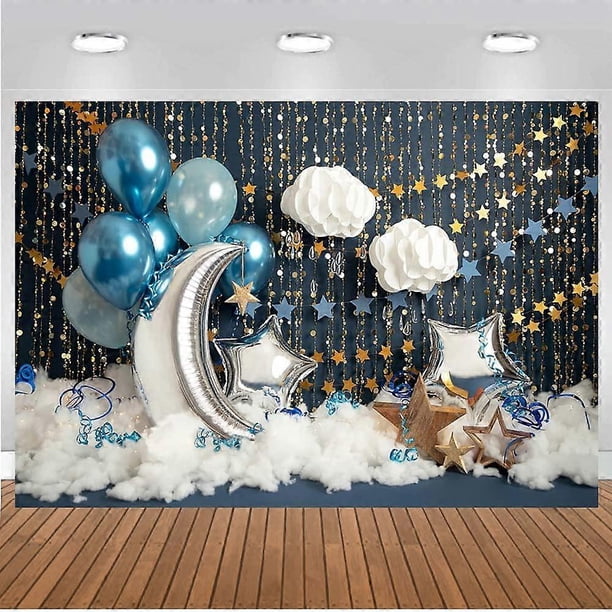 Birthday Photography Backdrop Photo Studio Balloons Golden Twinkle Star Baby Portrait Background Cloud Moon Photocall (7x5FT/2.1x1.5m)