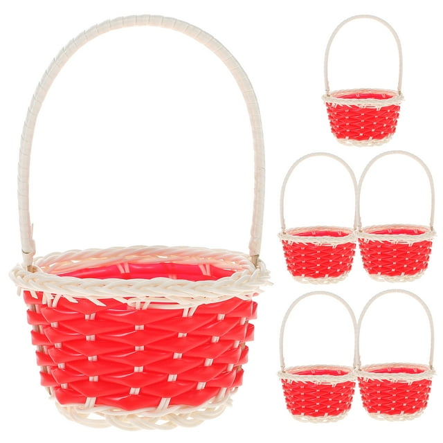 MasteelfCA 6Pcs Mini Woven Baskets with Handles Plastic Flower Basket Party Favors Containers