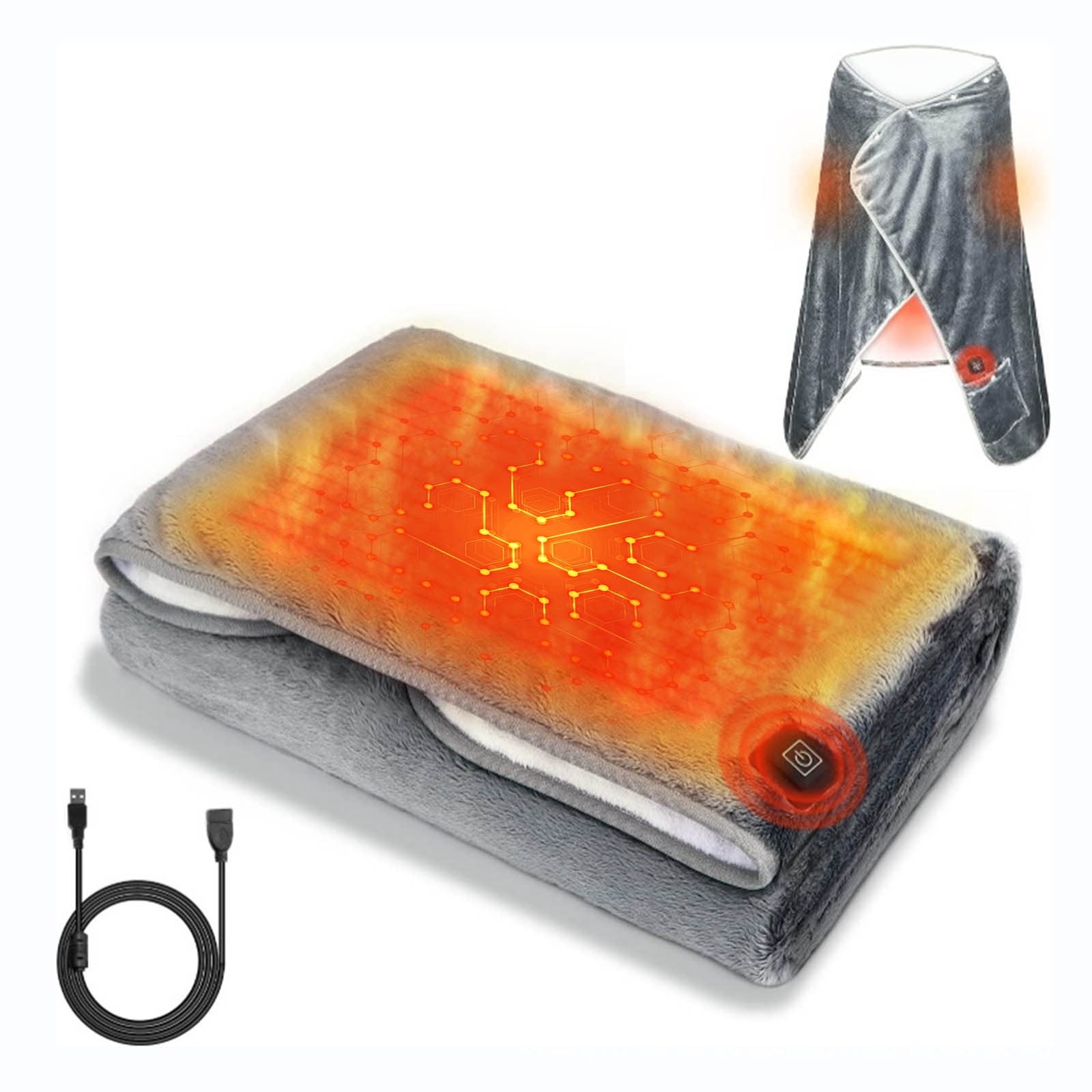 USB Heating Blanket Low Voltage Portable Outdoor Camping Shawl Heated Throw with Adjustable Temperature Multi-Gear Control for Travel and Home Use