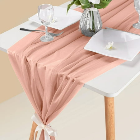 

lystmrge Long Table Coral Runners for Tables Light Birthday Party Decorations 10ft Chiffon Table Runner 29x120 Inches Dusty Blue Table Runner For Wedding Baby Girl Bridal Shower Decorations