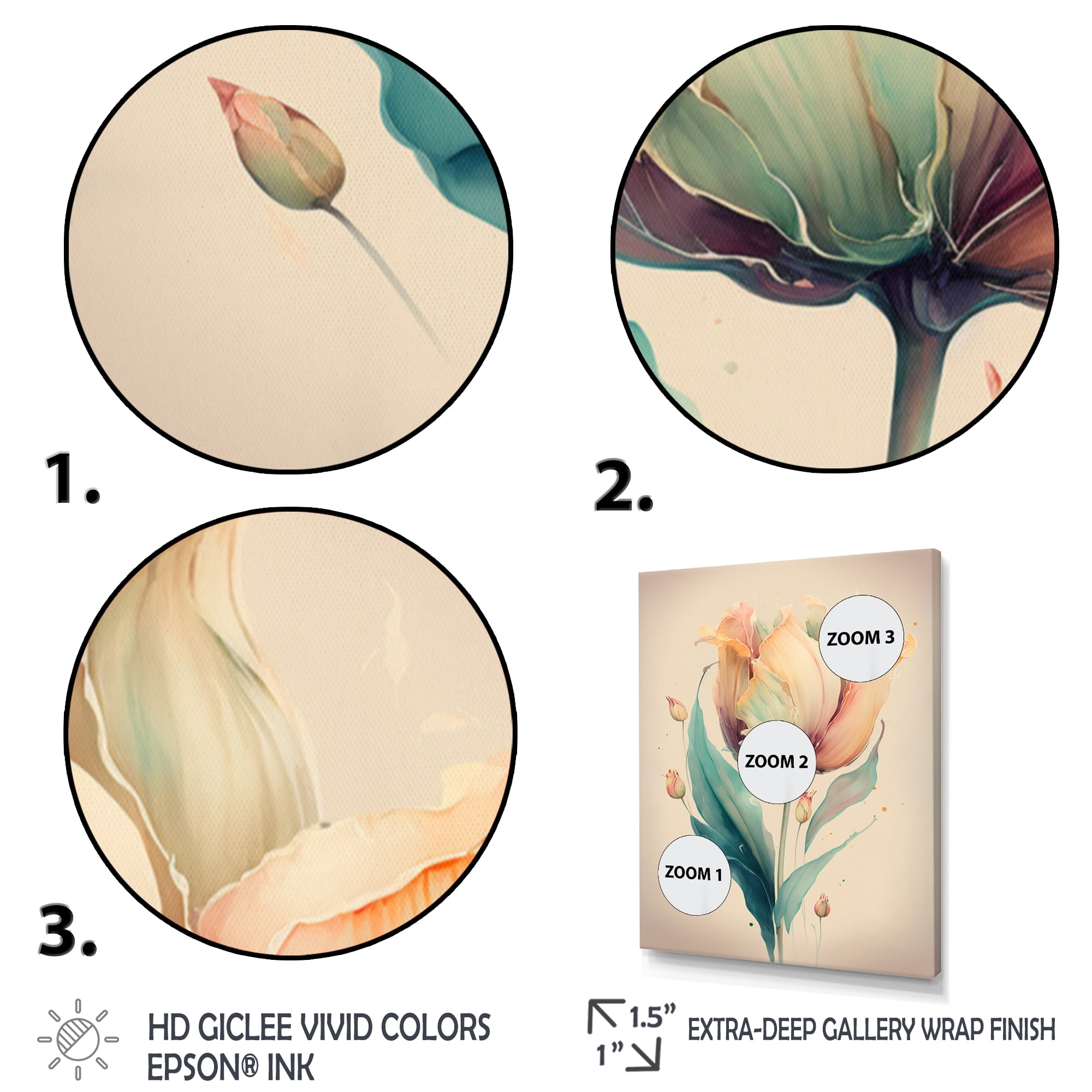 Designart Soft Tone Tulip Canvas Wall Art