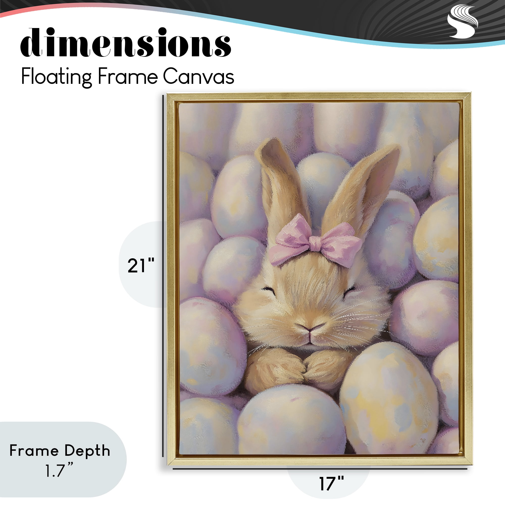 Stupell Industries Easter Bunny Nestled in Eggs Gold Framed Floater Canvas Wall Art, design by The Prints Vibe