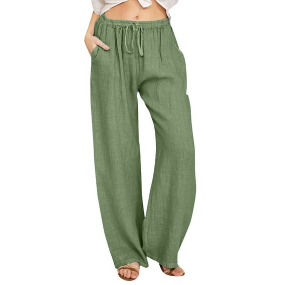 Womens Summer Pants Women High Waisted Wide Leg Pants Fashion Drawstring Elastic Trousers Comfy Straight Leg Long With Pockets Casual Loose for Women Cabana Womens Sweatpants Pockets Stretch Green 4XL