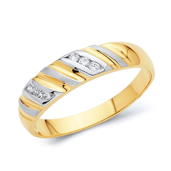 Wellingsale Men's Solid 14k Two 2 Tone White and Yellow Gold Polished CZ Cubic Zirconia Wedding Band - Size 8