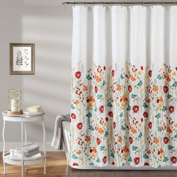 Lush Decor Clarissa Floral Shower Curtain Turquoise/Tangerine Single 72X72
