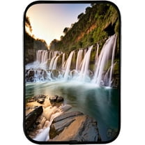 12x8 Inches Framed Waterfall and Stream in The Tropical Forest Scenery Nature Pictures Artwork Contemporary Wall Art with Black Frame for Study,Crystal Porcelain Painting Wall Decor