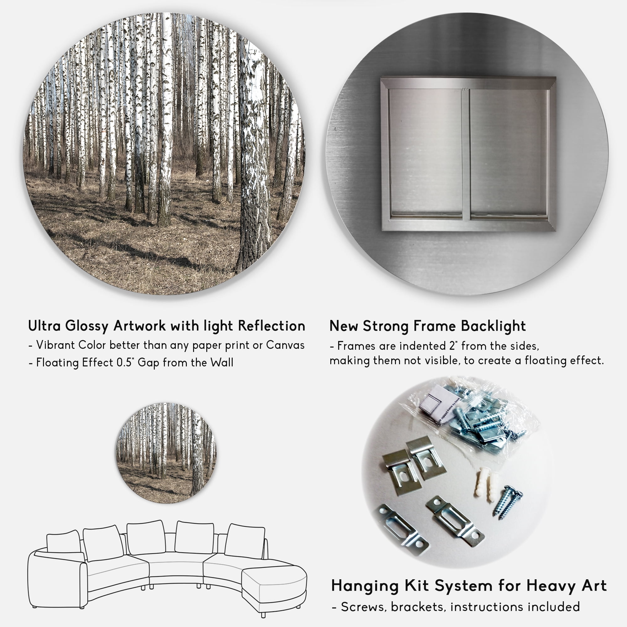 Designart 'Beautiful Dense Birch Forest View' Disc Forest Large Metal Circle Wall Art
