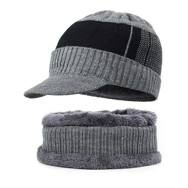 Tuque d'Hiver Chaude pour Homme en Tricot + Bavettes, Doublée en Molleton, avec Bord