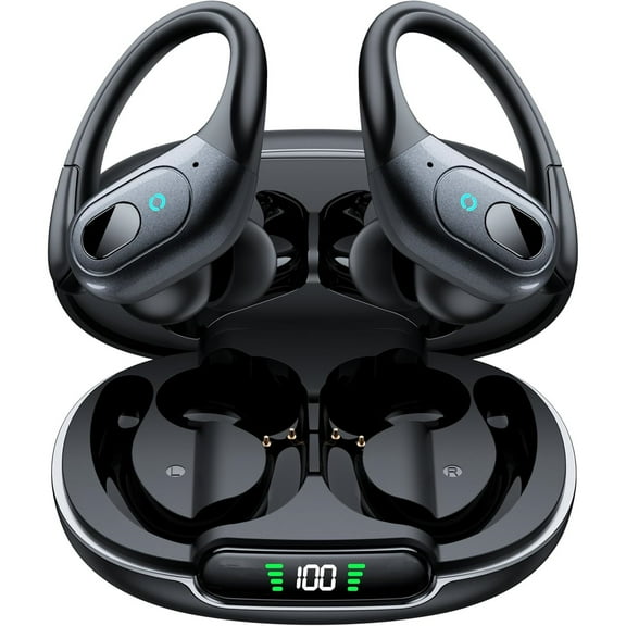 Active Noise Cancelling Earbuds Wireless Bluetooth 5.4 Headphones Ear Buds 90Hrs Playback Stereo Bass Earphones with Mic Over-Ear Hooks Headphones IPX7 Waterproof Headset for Work Sports Running Gym