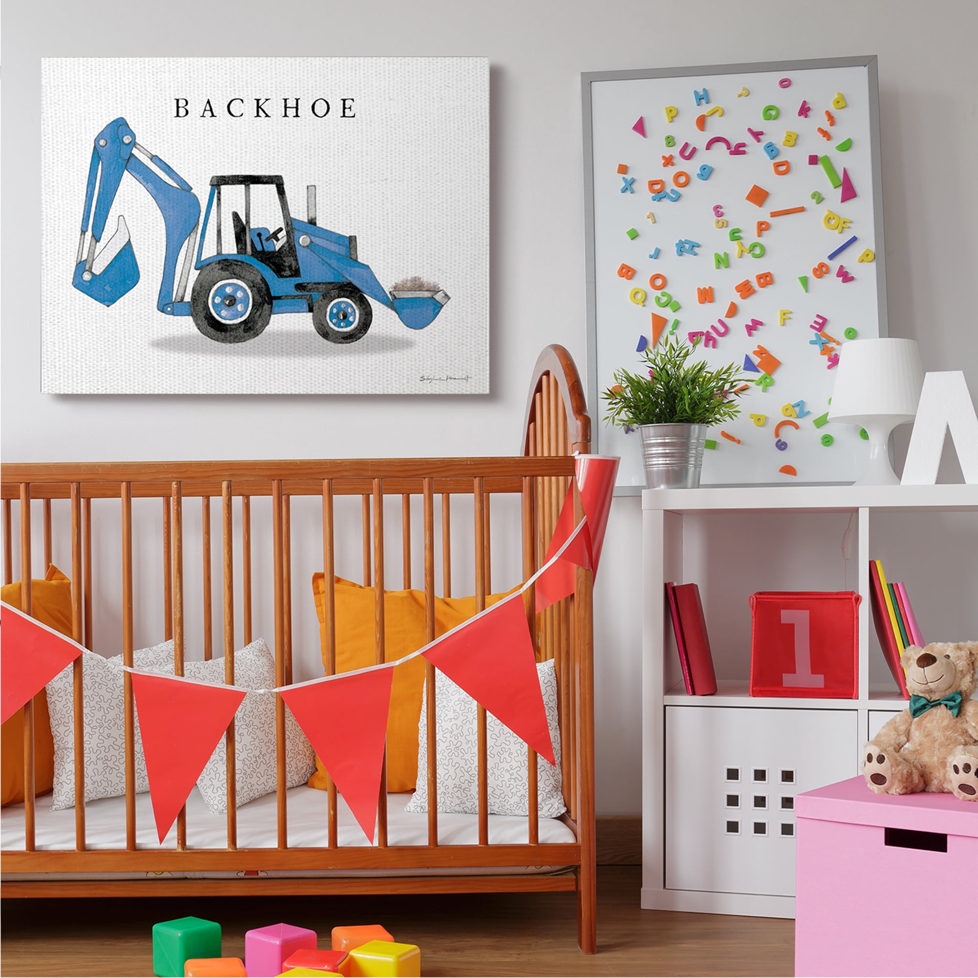 Stupell Industries Messy Room Under Construction Sign Yellow Black Transportation Painting Gallery Wrapped Canvas Art Print Wall Art, 13 x 30