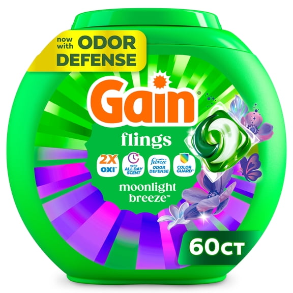 Gain flings! Liquid Laundry Detergent Soap Pacs, HE Compatible, 112 Count, Long Lasting Scent, Moonlight Breeze Scent