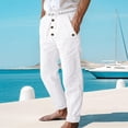 thumbnail image 5 of OSOLU Men's Autumn Beach Pants Solid Color Cott On Linen Loose Drawstring Button Casual Pants Men Trousers Everyday Comfort Versatile Bottoms, 5 of 9