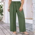 thumbnail image 4 of Cagogo Women Wide Leg High Waisted Pants with Pockets Casual Loose Long Trousers Flowy Beach Work Lounge Yoga Summer Clothes, Army Green L, 4 of 5