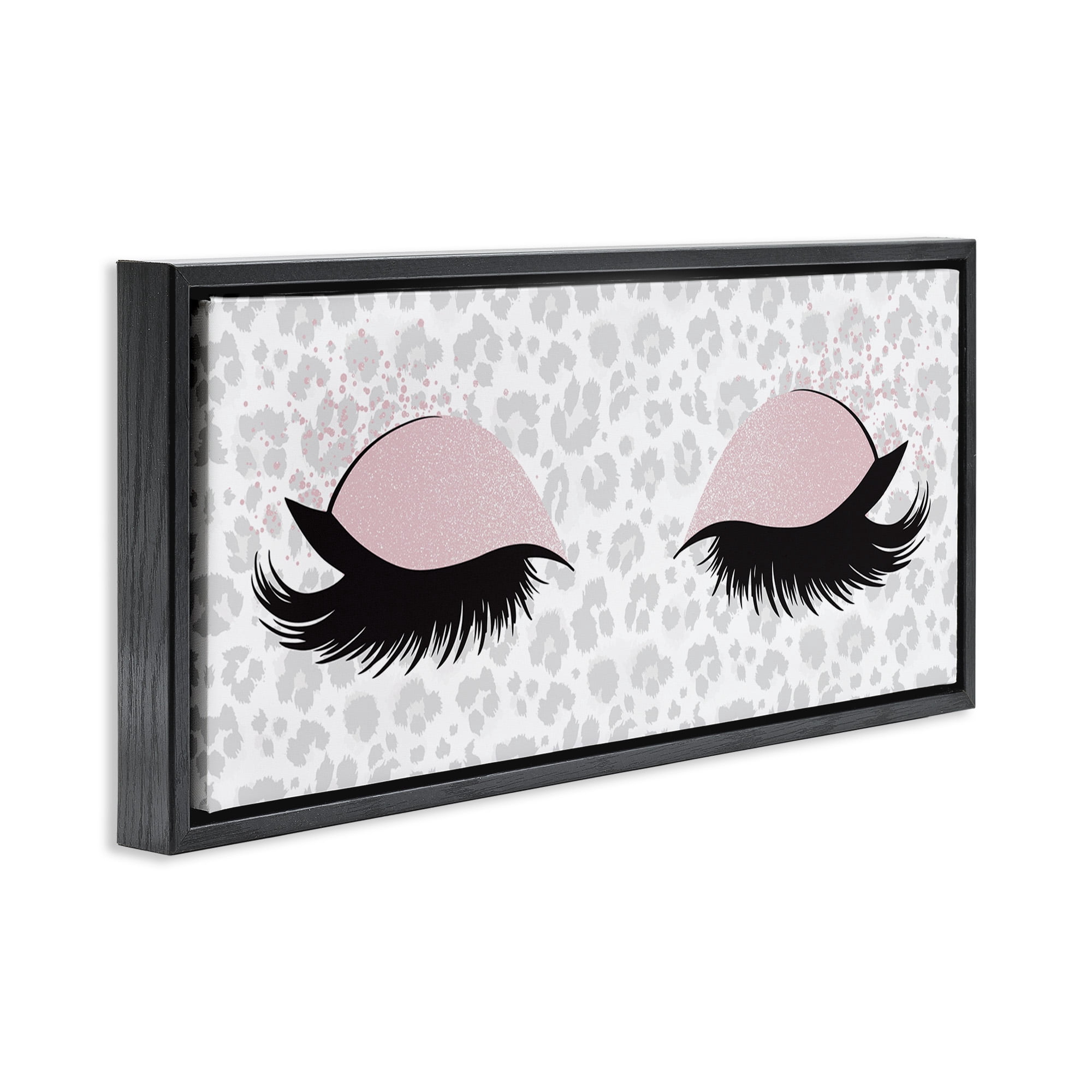 Stupell Industries Glam Makeup Leopard Pattern Beauty & Fashion Painting Black Floater Framed Canvas Art Print Wall Art, 25 x 11