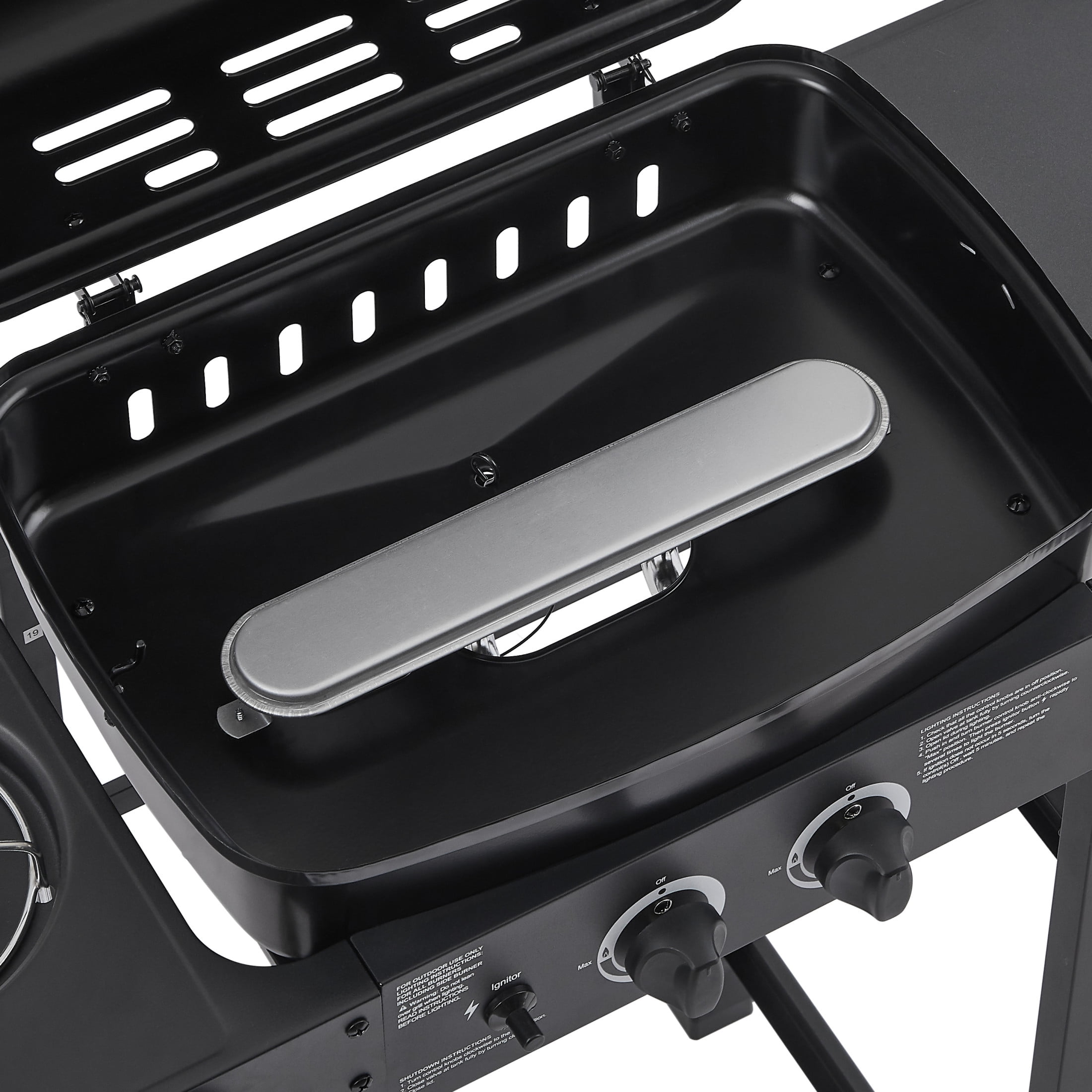 Noble House 2-Burner Propane Gas Grill with Side Burner, Steel BBQ Grill, Side Tables for Outdoor Cooking, Black