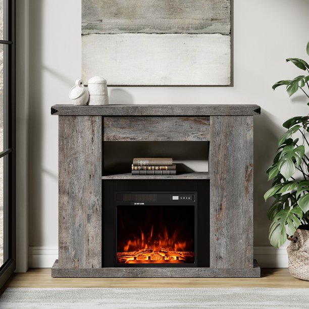 Farmhouse TV Stand with Fireplace, 47 inch Electric Fireplace TV Stand